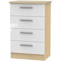 Knightsbridge High Gloss White and Oak Chest of Drawer - 4 Drawer Midi