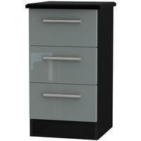 Knightsbridge High Gloss Grey and Black Bedside Cabinet - 3 Drawer Locker