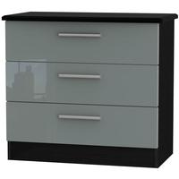 Knightsbridge High Gloss Grey and Black Chest of Drawer - 3 Drawer