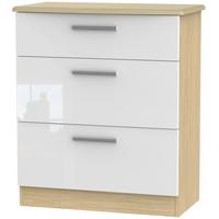 Knightsbridge High Gloss White and Oak Chest of Drawer - 3 Drawer Deep