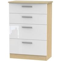 knightsbridge high gloss white and oak chest of drawer 4 drawer deep