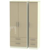 Knightsbridge High Gloss Mushroom and Cream Triple Wardrobe - Tall with Drawer