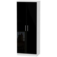 Knightsbridge High Gloss Black and White Wardrobe - Tall 2ft 6in Plain