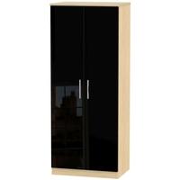 Knightsbridge High Gloss Black and Oak Wardrobe - 2ft 6in Plain