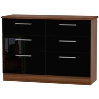 knightsbridge high gloss black and noche walnut chest of drawer 6 draw ...