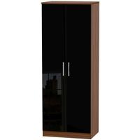 Knightsbridge High Gloss Black and Noche Walnut Wardrobe - Tall 2ft 6in Plain