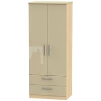 knightsbridge high gloss mushroom and oak wardrobe 2ft 6in with 2 draw ...