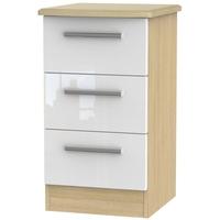 Knightsbridge High Gloss White and Oak Bedside Cabinet - 3 Drawer Locker