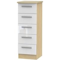 Knightsbridge High Gloss White and Oak Chest of Drawer - 5 Drawer Locker