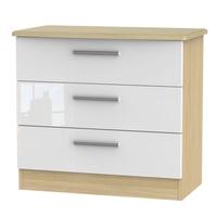 Knightsbridge High Gloss White and Oak Chest of Drawer - 3 Drawer