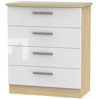 knightsbridge high gloss white and oak chest of drawer 4 drawer