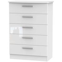 knightsbridge high gloss white chest of drawer 5 drawer