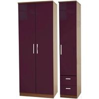 Knightsbridge Aubergine Triple Wardrobe - Plain with 2 Drawer