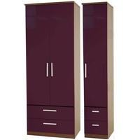 Knightsbridge Aubergine Triple Wardrobe with Drawer