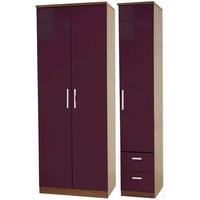 Knightsbridge Aubergine Triple Wardrobe - Tall Plain with 2 Drawer