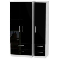 Knightsbridge High Gloss Black and White Triple Wardrobe with Drawer