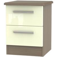 Knightsbridge High Gloss Cream and Toronto Walnut Bedside Cabinet - 2 Drawer Locker