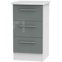 knightsbridge high gloss grey and white bedside cabinet 3 drawer locke ...