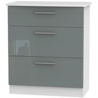 Knightsbridge High Gloss Grey and White Chest of Drawer - 3 Drawer Deep