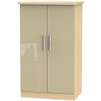 Knightsbridge High Gloss Mushroom and Oak Wardrobe - 2ft 6in Plain Midi