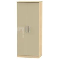 Knightsbridge High Gloss Mushroom and Oak Wardrobe - 2ft 6in Plain