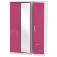 knightsbridge high gloss pink and white triple wardrobe with mirror an ...