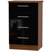 knightsbridge high gloss black and noche walnut chest of drawer 4 draw ...