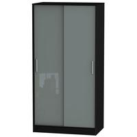 Knightsbridge High Gloss Grey and Black Sliding Wardrobe - Wide