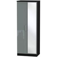 Knightsbridge High Gloss Grey and Black Wardrobe - Tall 2ft 6in with Mirror