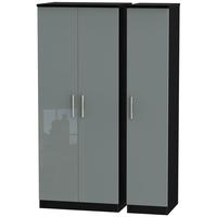 Knightsbridge High Gloss Grey and Black Triple Plain Wardrobe