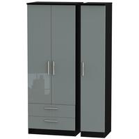 knightsbridge high gloss grey and black triple wardrobe tall with 2 dr ...