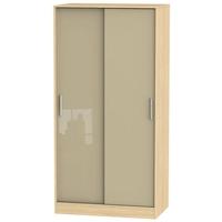 Knightsbridge High Gloss Mushroom and Oak Sliding Wardrobe - Wide