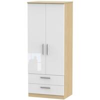 knightsbridge high gloss white and oak wardrobe 2ft 6in with 2 drawer