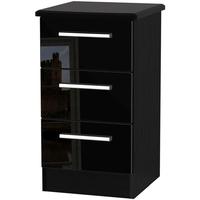 Knightsbridge High Gloss Black Bedside Cabinet - 3 Drawer Locker