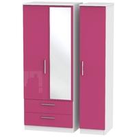 Knightsbridge High Gloss Pink and White Triple Wardrobe with 2 Drawer and Mirror