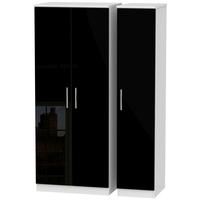 Knightsbridge High Gloss Black and White Triple Plain Wardrobe