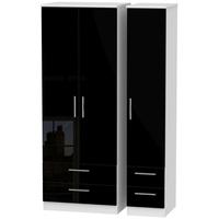 knightsbridge high gloss black and white triple wardrobe tall with dra ...