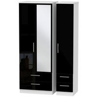 Knightsbridge High Gloss Black and White Triple Wardrobe - Tall with Drawer and Mirror
