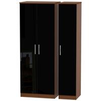 knightsbridge high gloss black and noche walnut triple wardrobe tall p ...