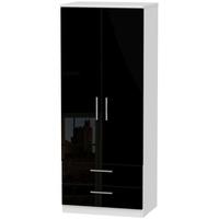 Knightsbridge High Gloss Black and White Wardrobe - 2ft 6in with 2 Drawer