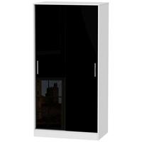 Knightsbridge High Gloss Black and White Sliding Wardrobe - Wide