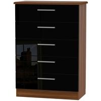 Knightsbridge High Gloss Black and Noche Walnut Chest of Drawer - 5 Drawer