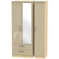 knightsbridge high gloss mushroom and oak triple wardrobe tall with 2  ...