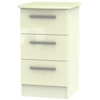 Knightsbridge High Gloss Cream Bedside Cabinet - 3 Drawer Locker