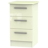 knightsbridge high gloss cream bedside cabinet 3 drawer locker