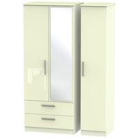 Knightsbridge High Gloss Cream Triple Wardrobe with 2 Drawer and Mirror