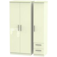 knightsbridge high gloss cream triple wardrobe plain with 2 drawer