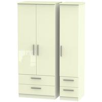 Knightsbridge High Gloss Cream Triple Wardrobe with Drawer