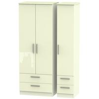 knightsbridge high gloss cream triple wardrobe tall with drawer