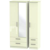 knightsbridge high gloss cream triple wardrobe tall with drawer and mi ...